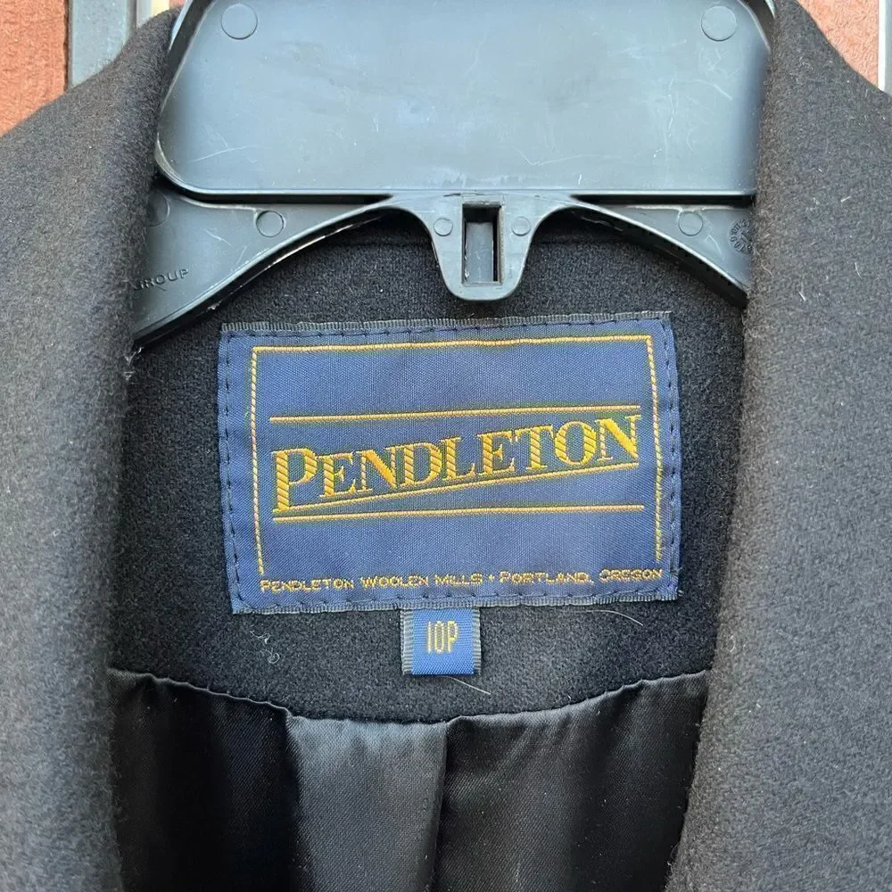 Pendleton Vintage black 100% wool double breasted Trench coat size 10P